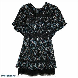 Chelsea28 black floral pleated Lace minidress XS